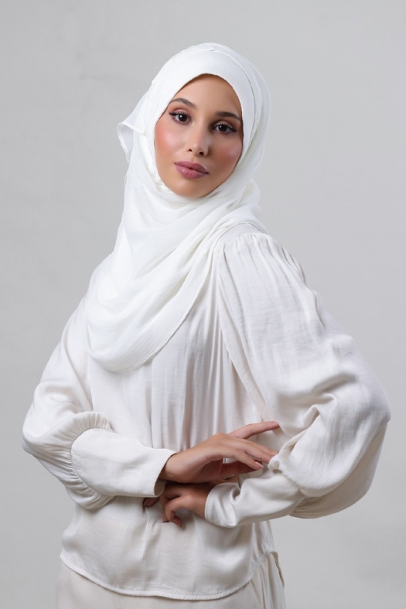 Bright White - Plain Crinkled Chiffon