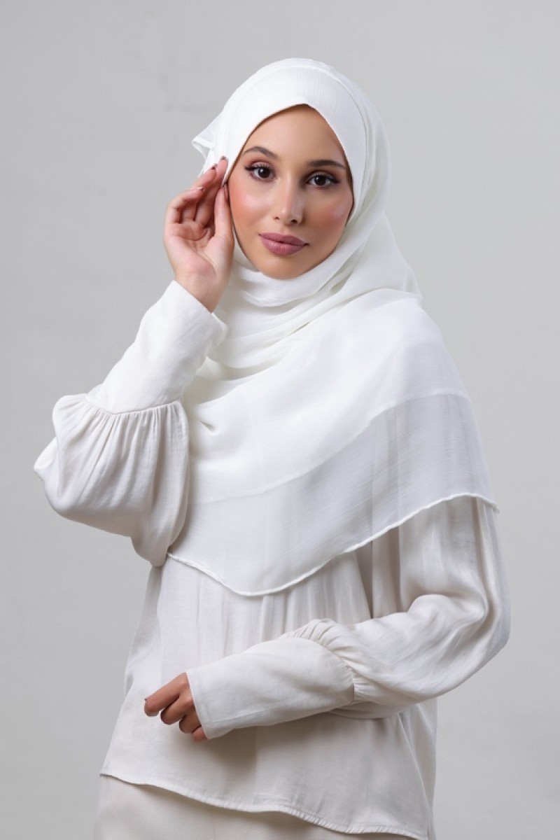 Bright White - Plain Crinkled Chiffon