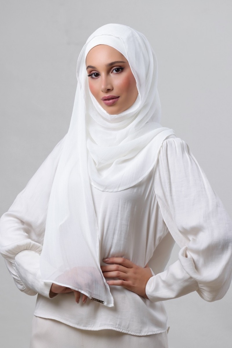 Bright White - Plain Crinkled Chiffon