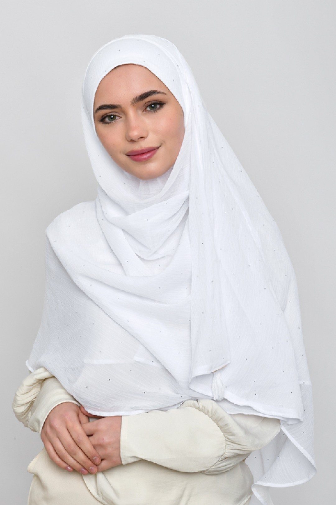 Bright White - Plain Crinkled Chiffon Crystals