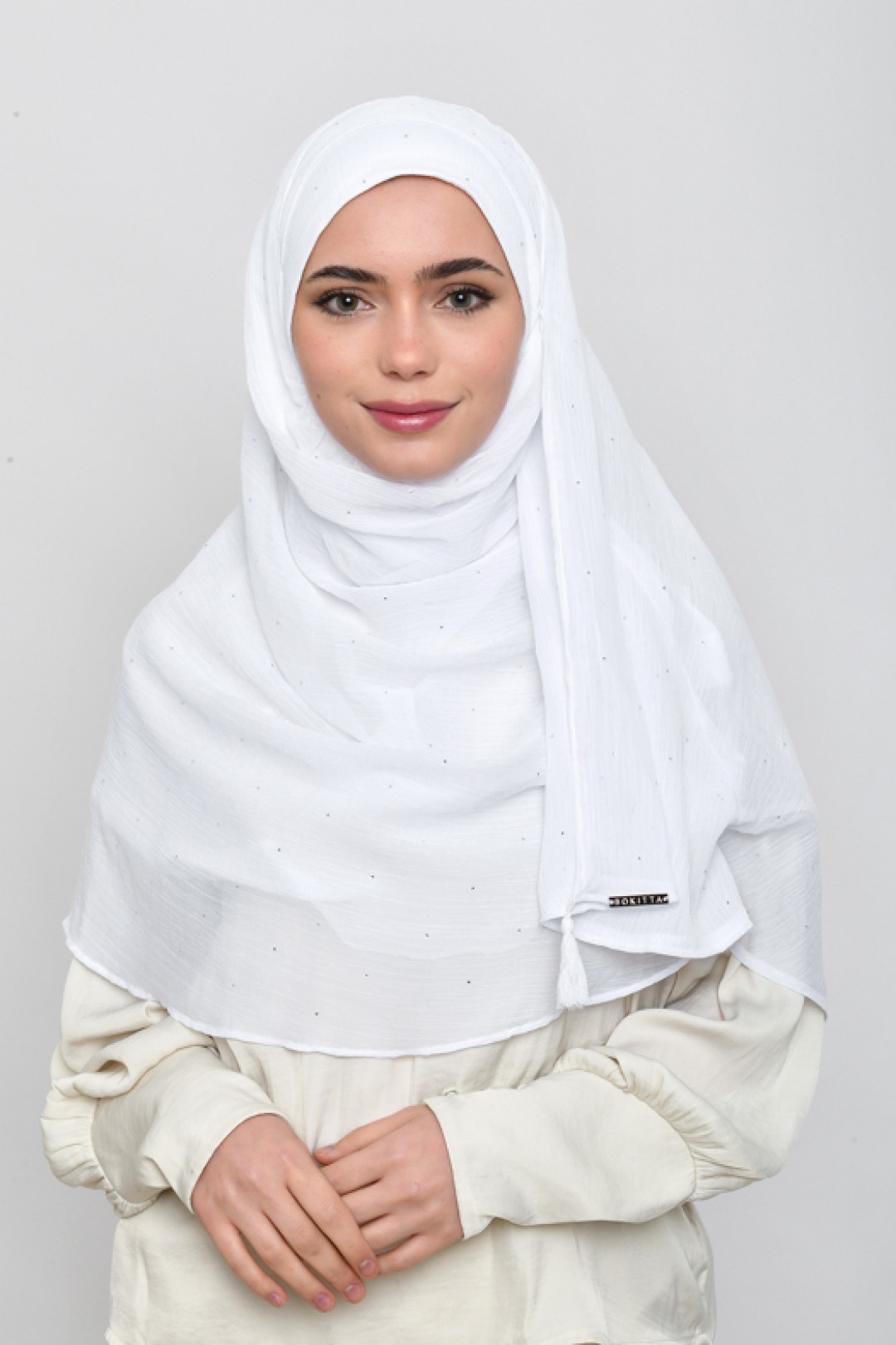 Bright White - Plain Crinkled Chiffon Crystals