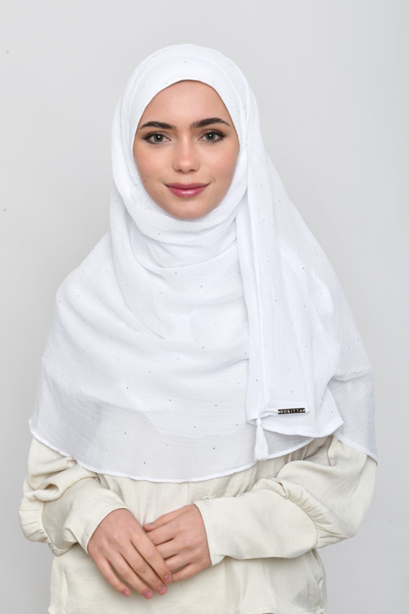 Bright White - Plain Crinkled Chiffon Crystals