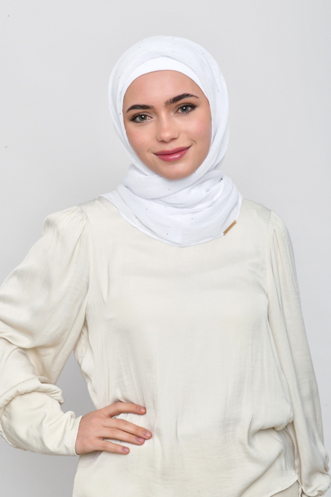 Bright White - Plain Crinkled Chiffon Crystals