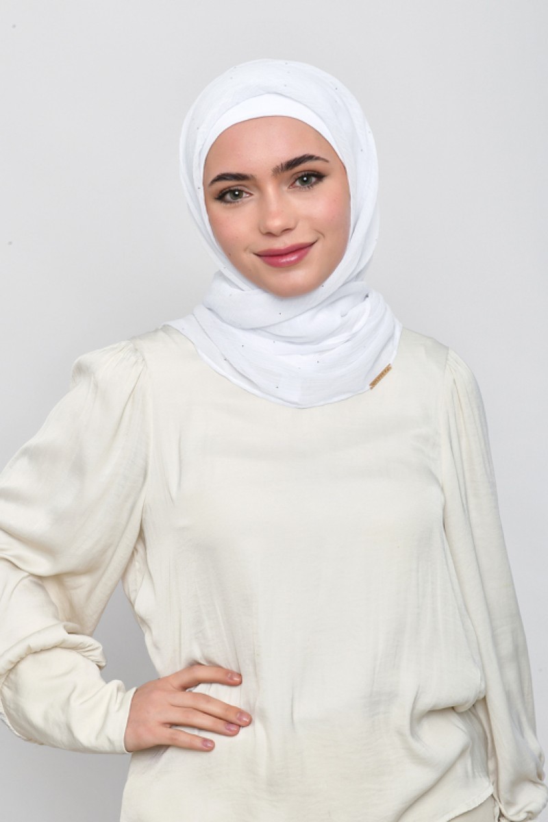 Bright White - Plain Crinkled Chiffon Crystals