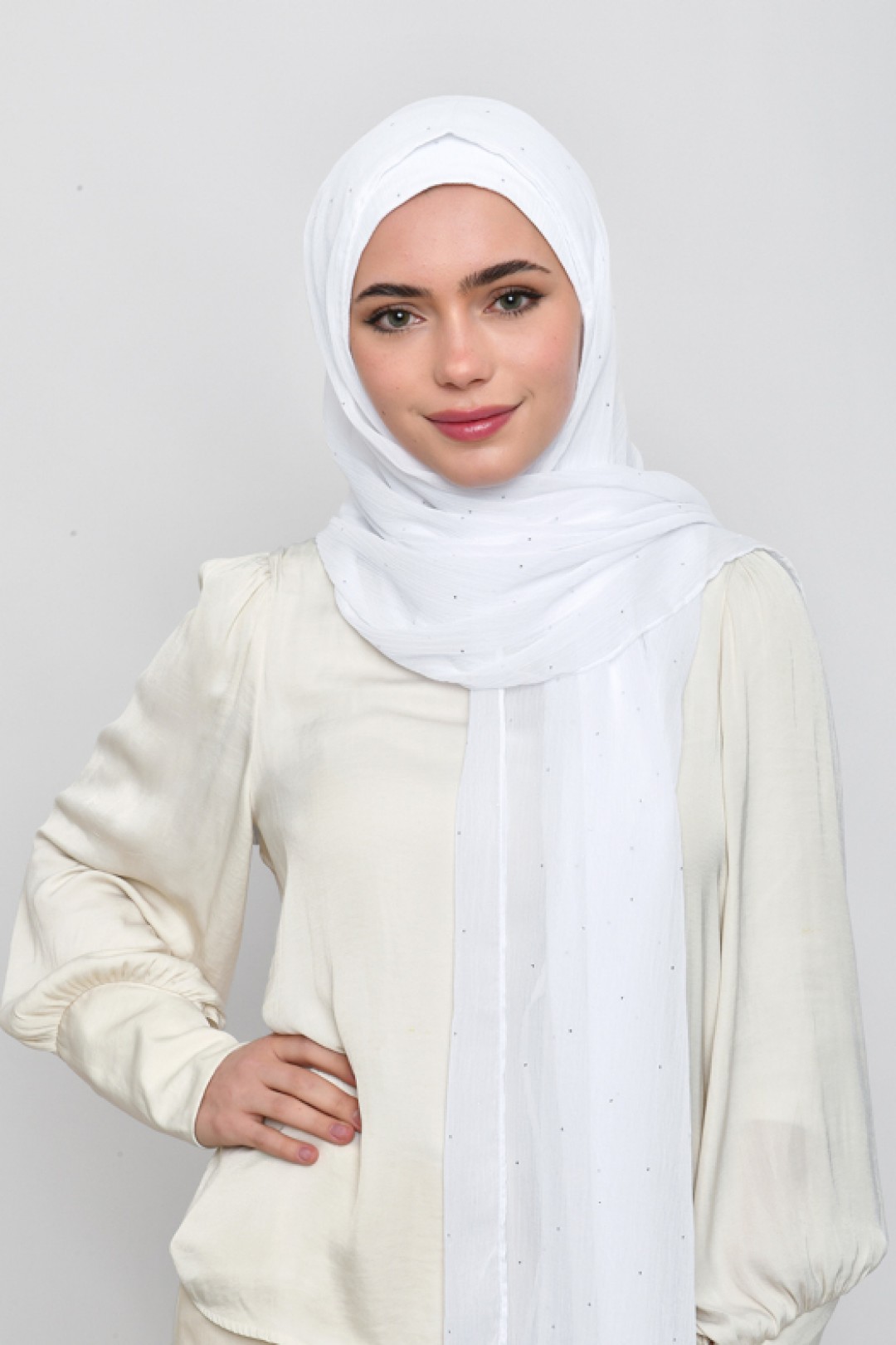 Bright White - Plain Crinkled Chiffon Crystals