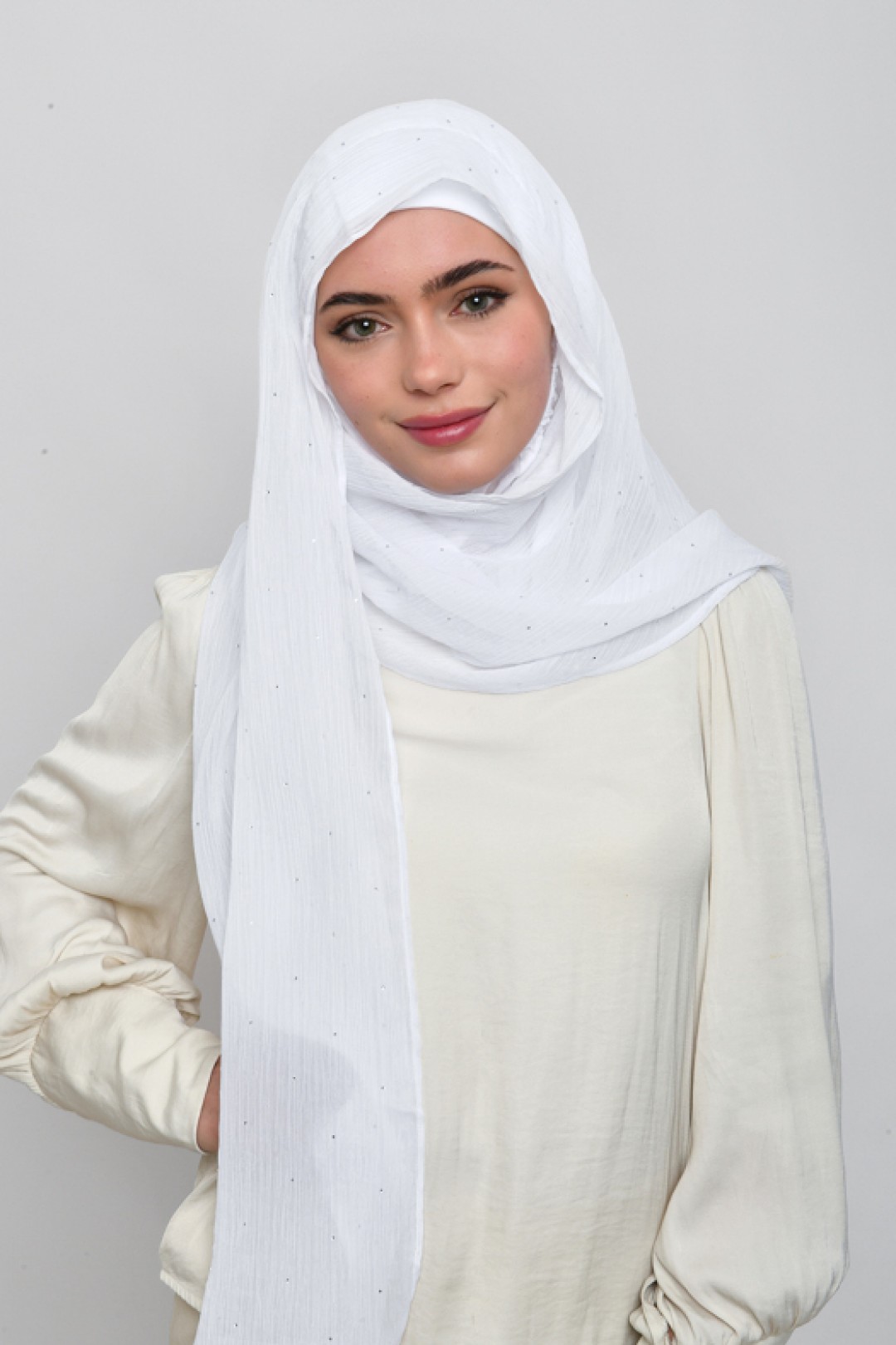 Bright White - Plain Crinkled Chiffon Crystals