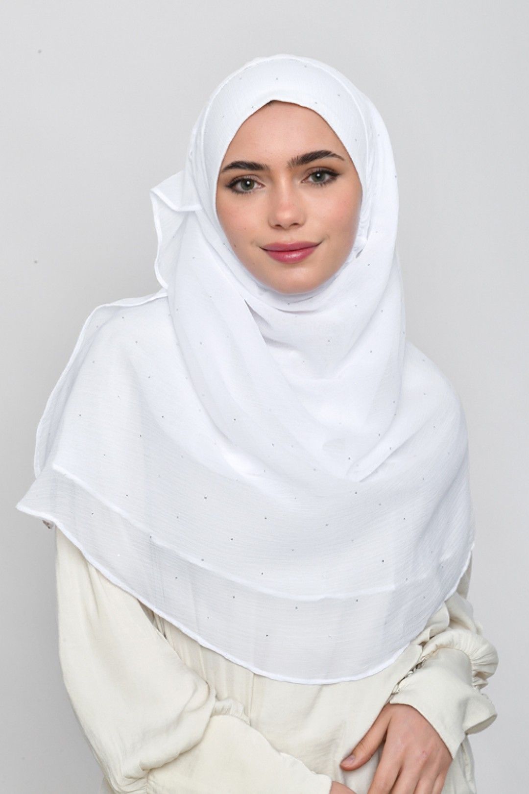Bright White - Plain Crinkled Chiffon Crystals