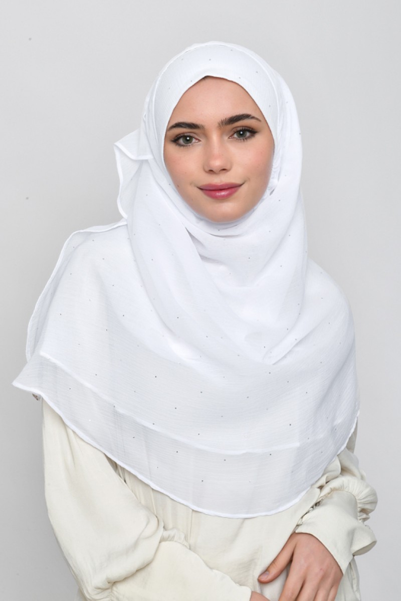 Bright White - Plain Crinkled Chiffon Crystals