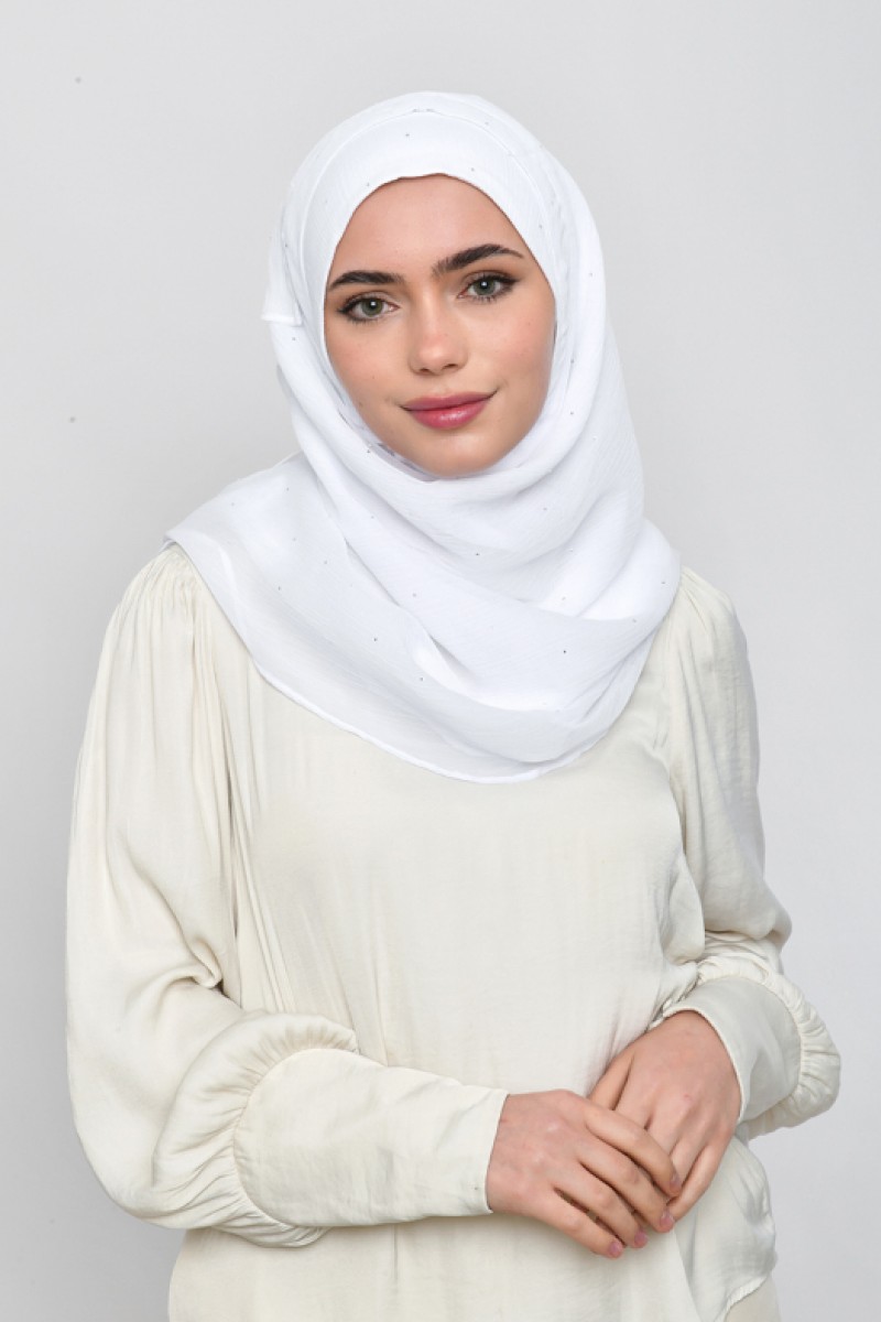 Bright White - Plain Crinkled Chiffon Crystals