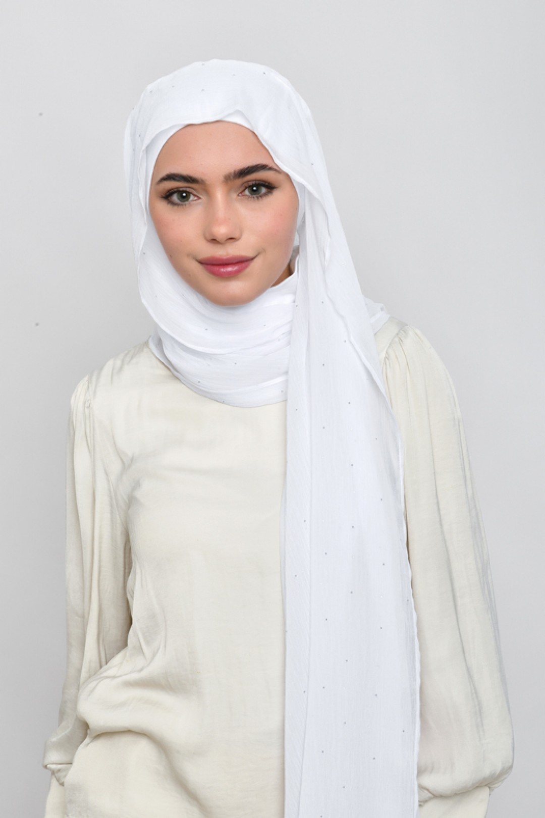 Bright White - Plain Crinkled Chiffon Crystals
