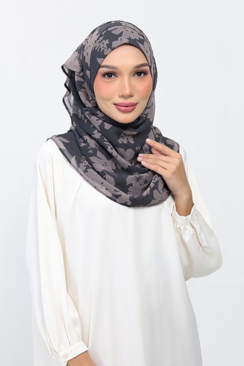 Grey Bouquet - Printed Plus Crinkled Chiffon