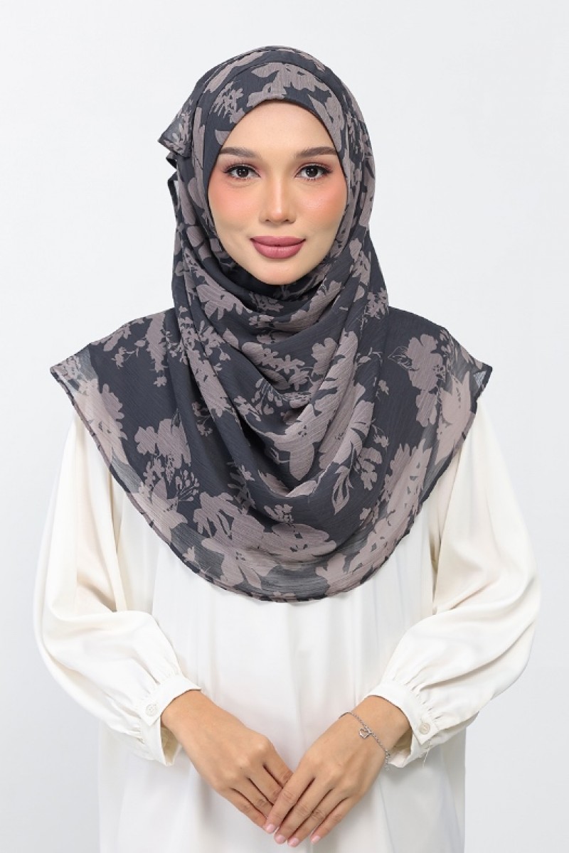 Grey Bouquet - Printed Plus Crinkled Chiffon