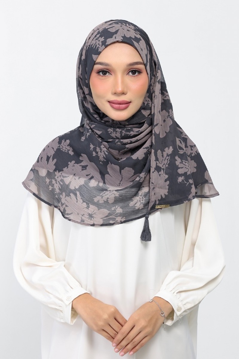Grey Bouquet - Printed Plus Crinkled Chiffon