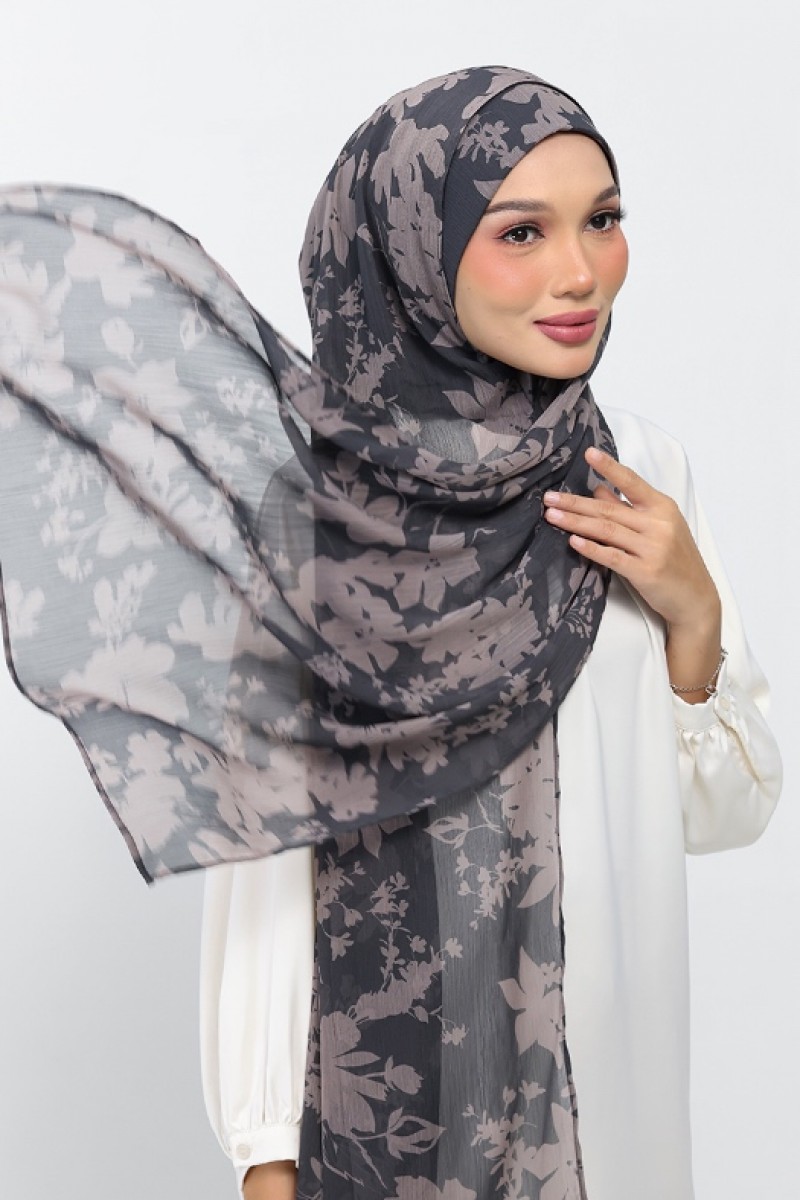 Grey Bouquet - Printed Plus Crinkled Chiffon
