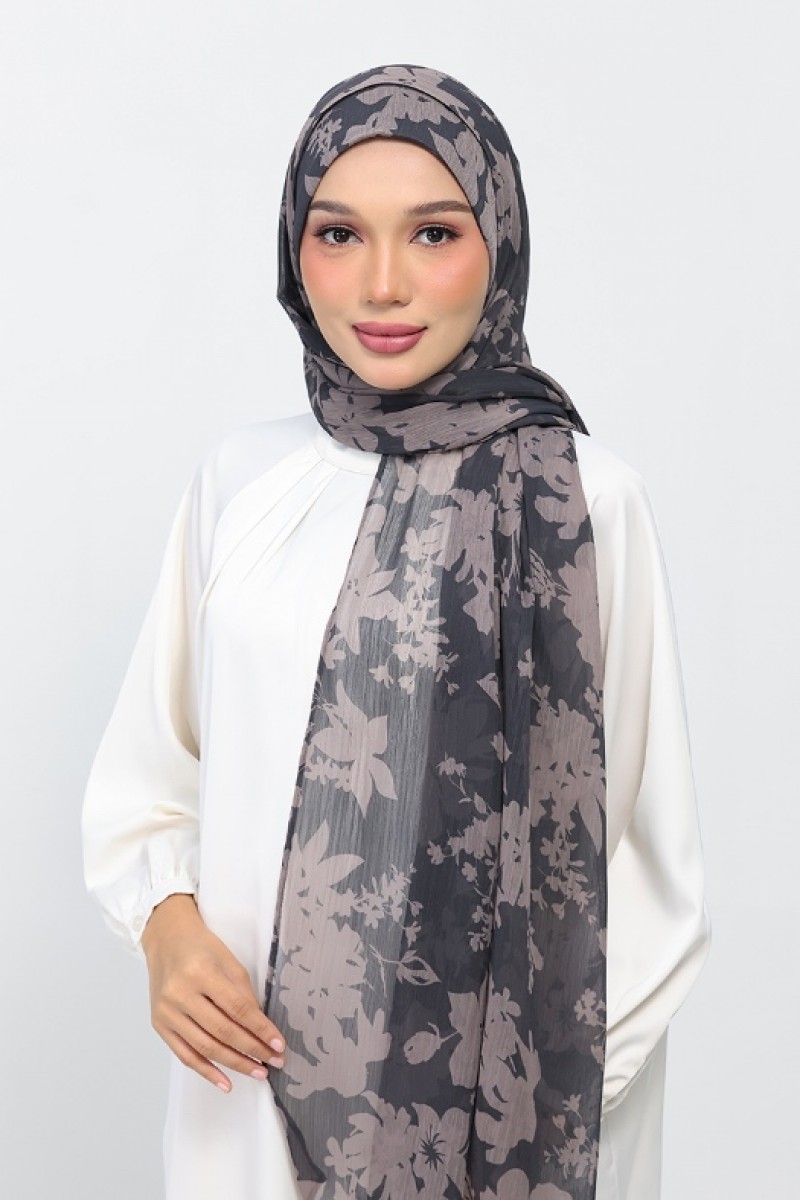 Grey Bouquet - Printed Plus Crinkled Chiffon