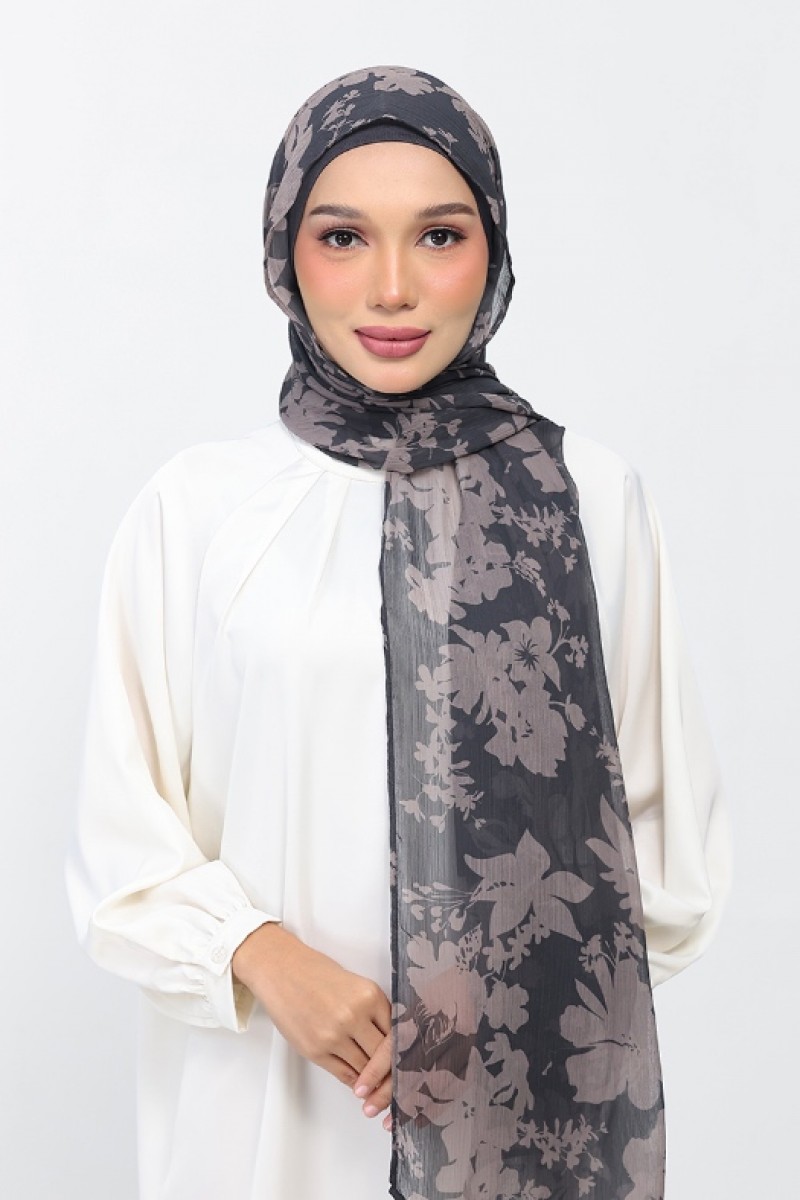Grey Bouquet - Printed Plus Crinkled Chiffon