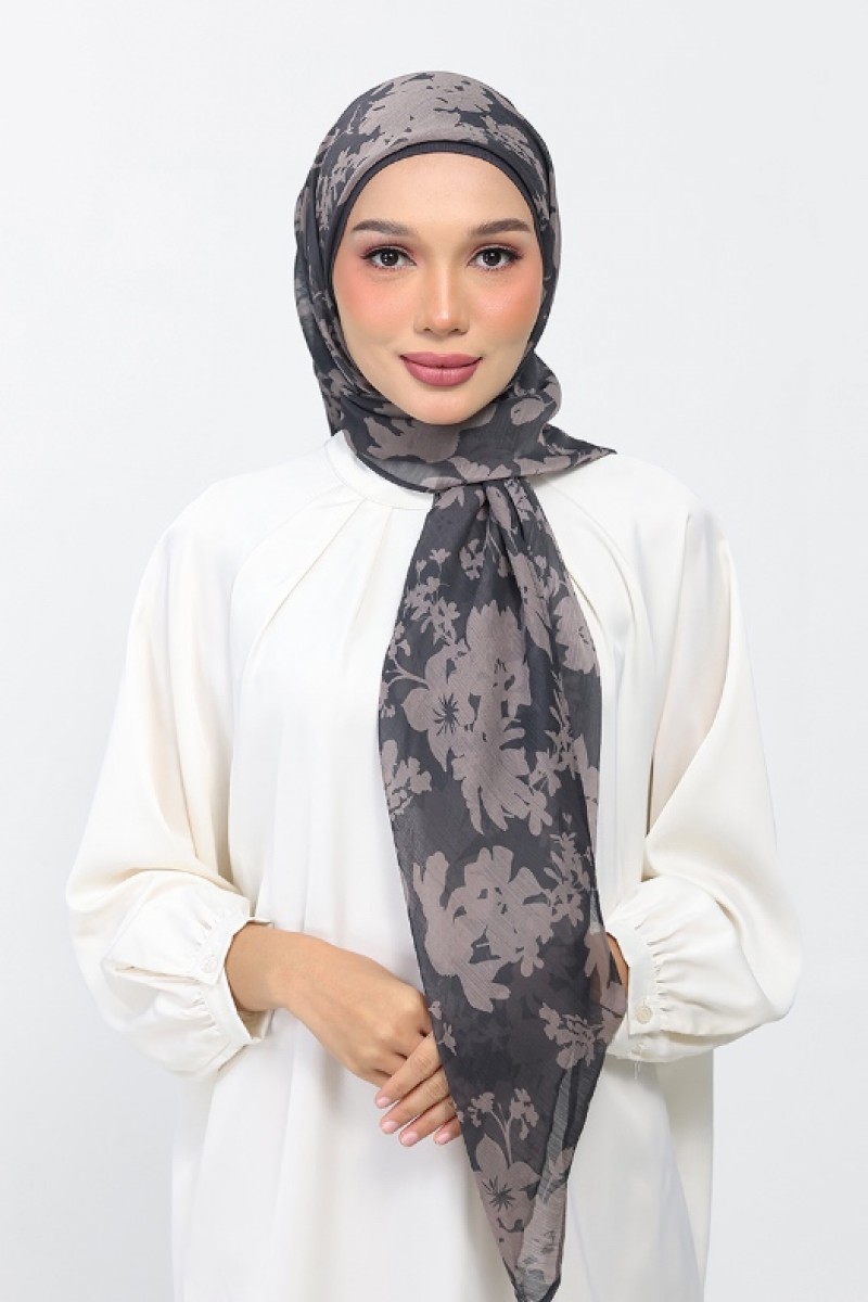 Grey Bouquet - Printed Plus Crinkled Chiffon