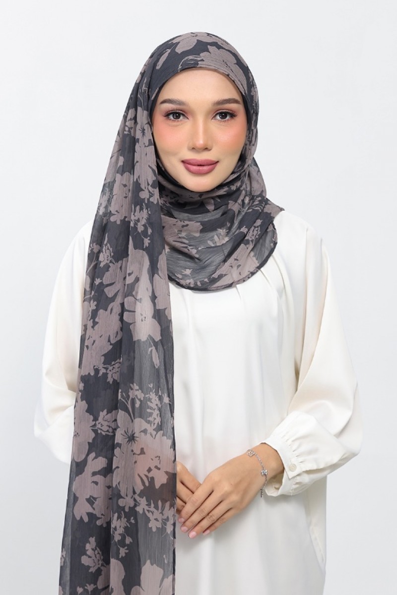 Grey Bouquet - Printed Plus Crinkled Chiffon