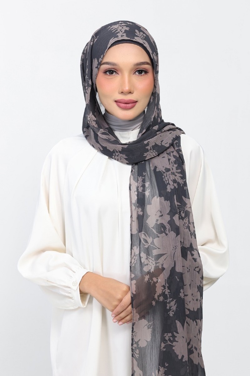 Grey Bouquet - Printed Plus Crinkled Chiffon