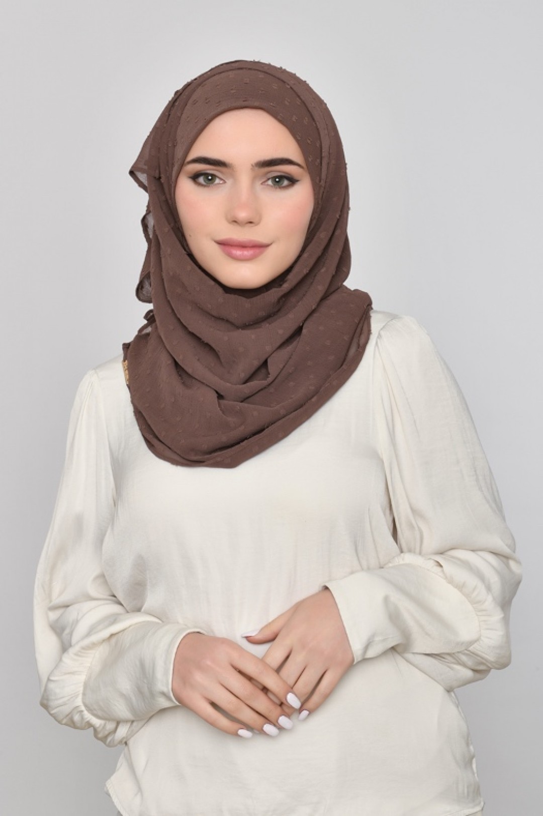 Chocolate - Plain Mosaic Butti Chiffon
