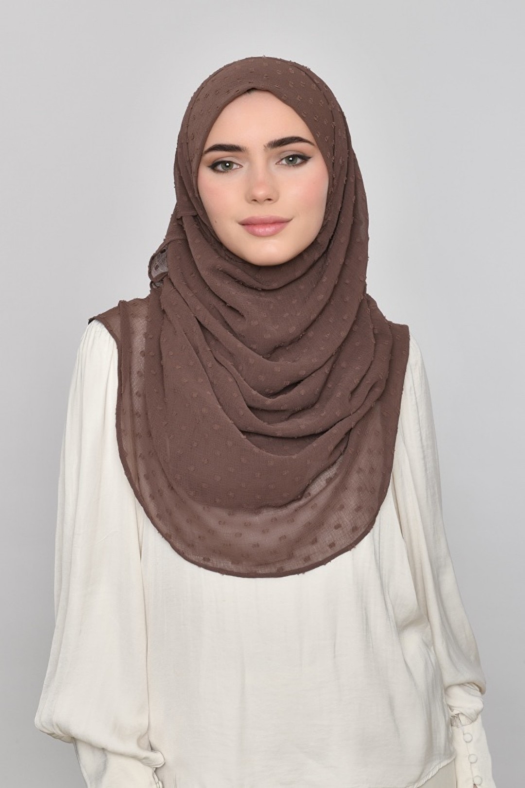 Chocolate - Plain Mosaic Butti Chiffon