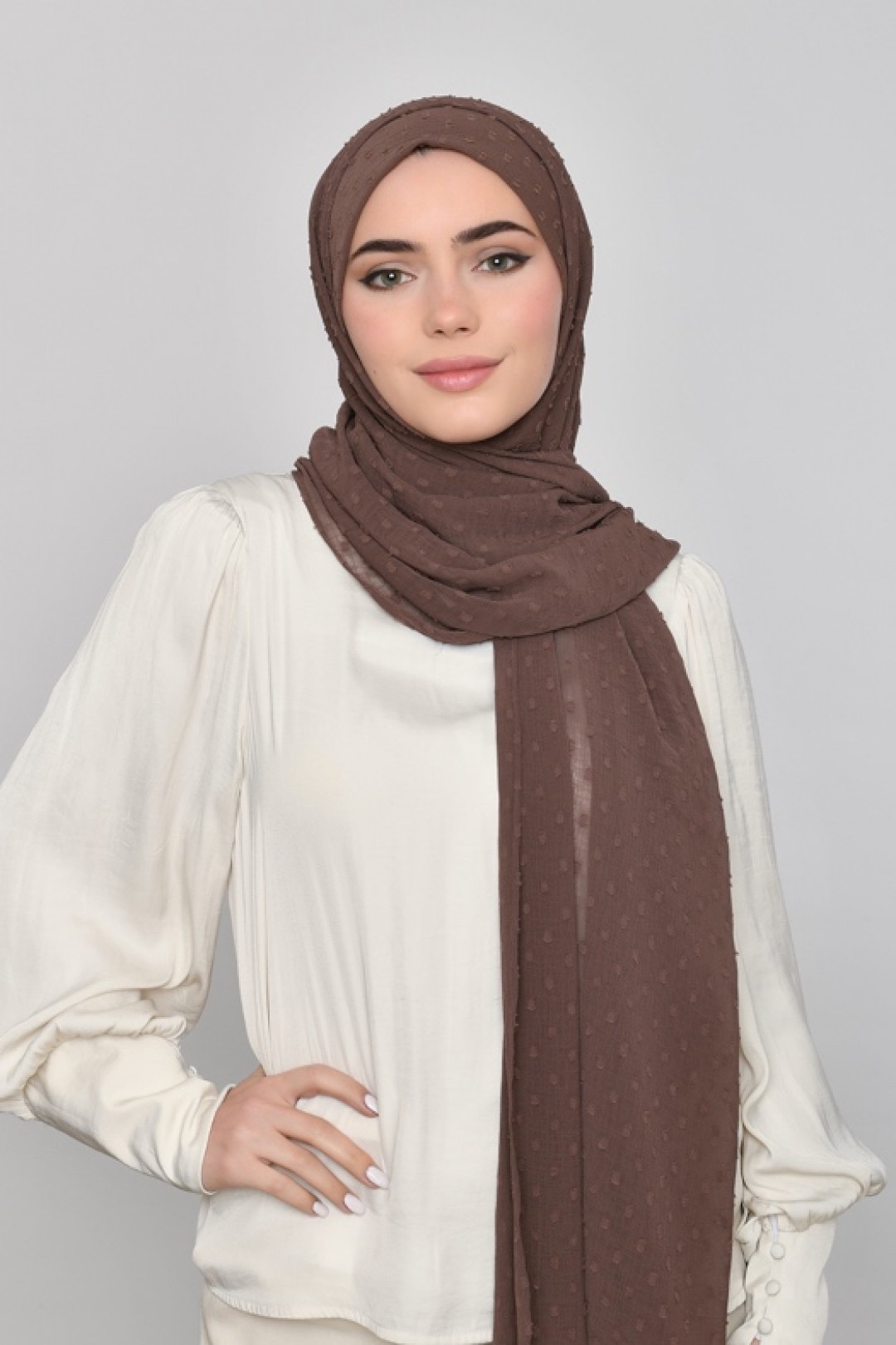 Chocolate - Plain Mosaic Butti Chiffon