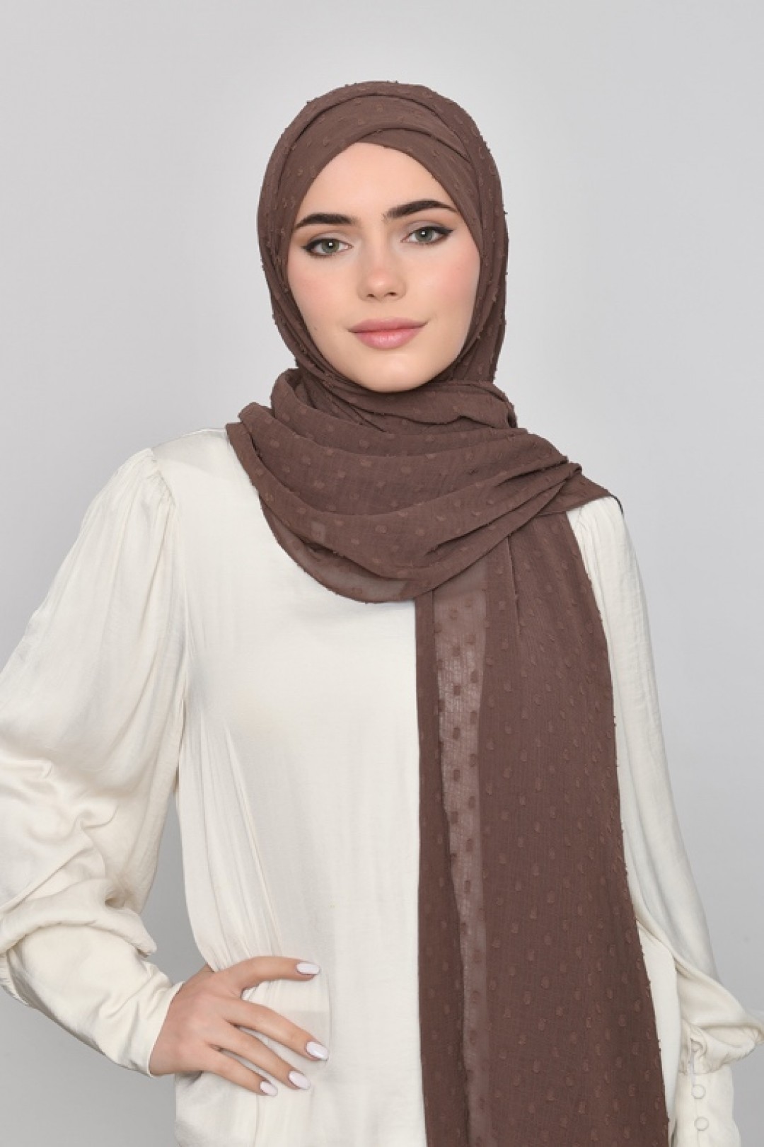 Chocolate - Plain Mosaic Butti Chiffon