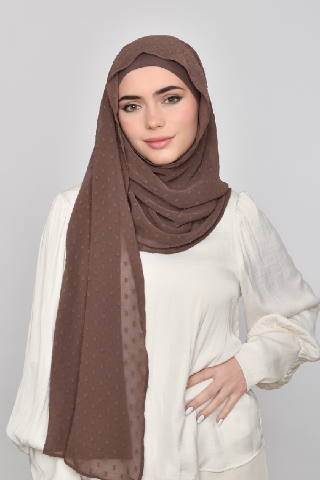 Chocolate - Plain Mosaic Butti Chiffon