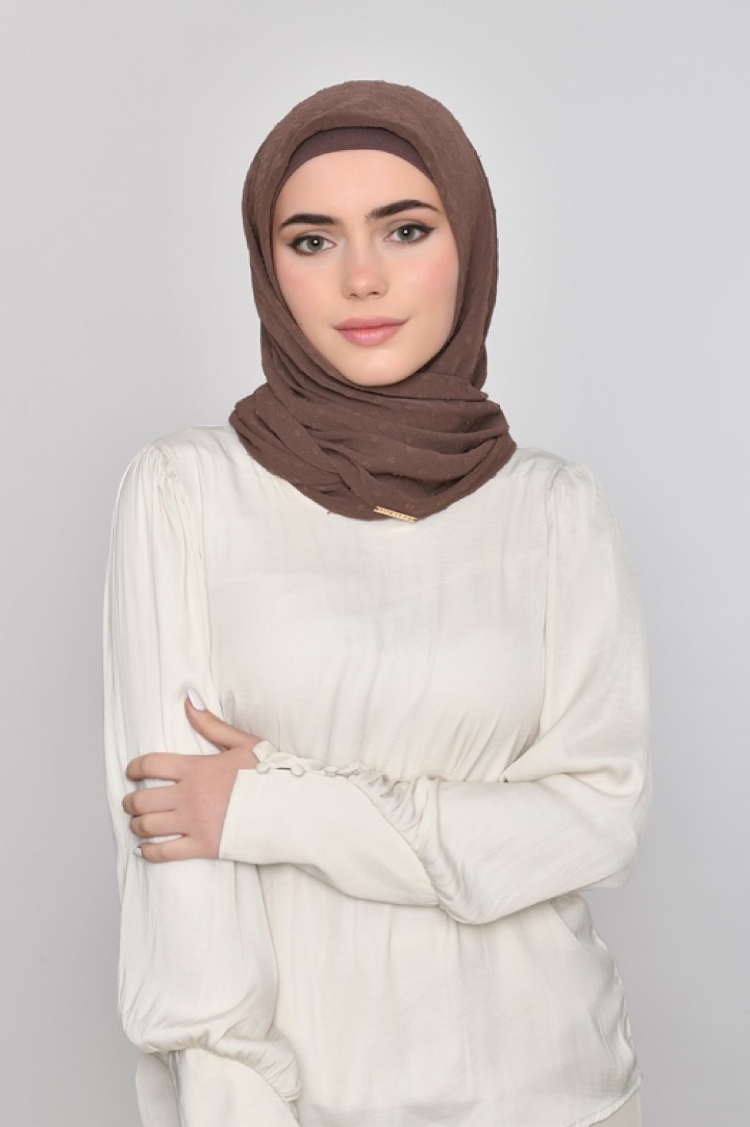Chocolate - Plain Mosaic Butti Chiffon