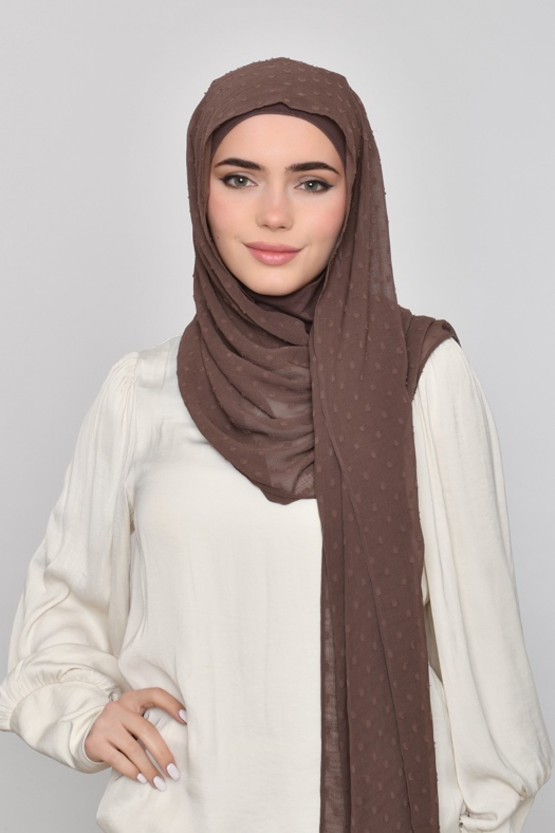 Chocolate - Plain Mosaic Butti Chiffon