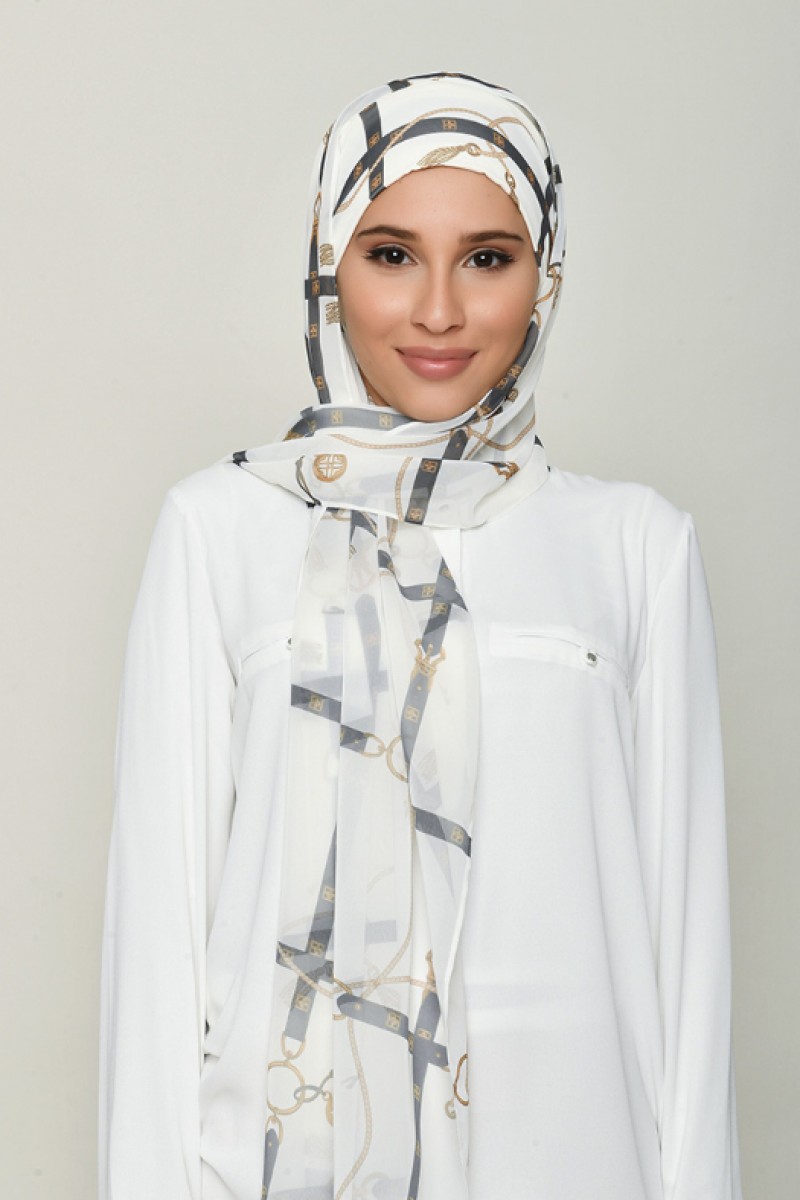 Buckle Cream - Printed Georgette - Mini & Cap Shawl