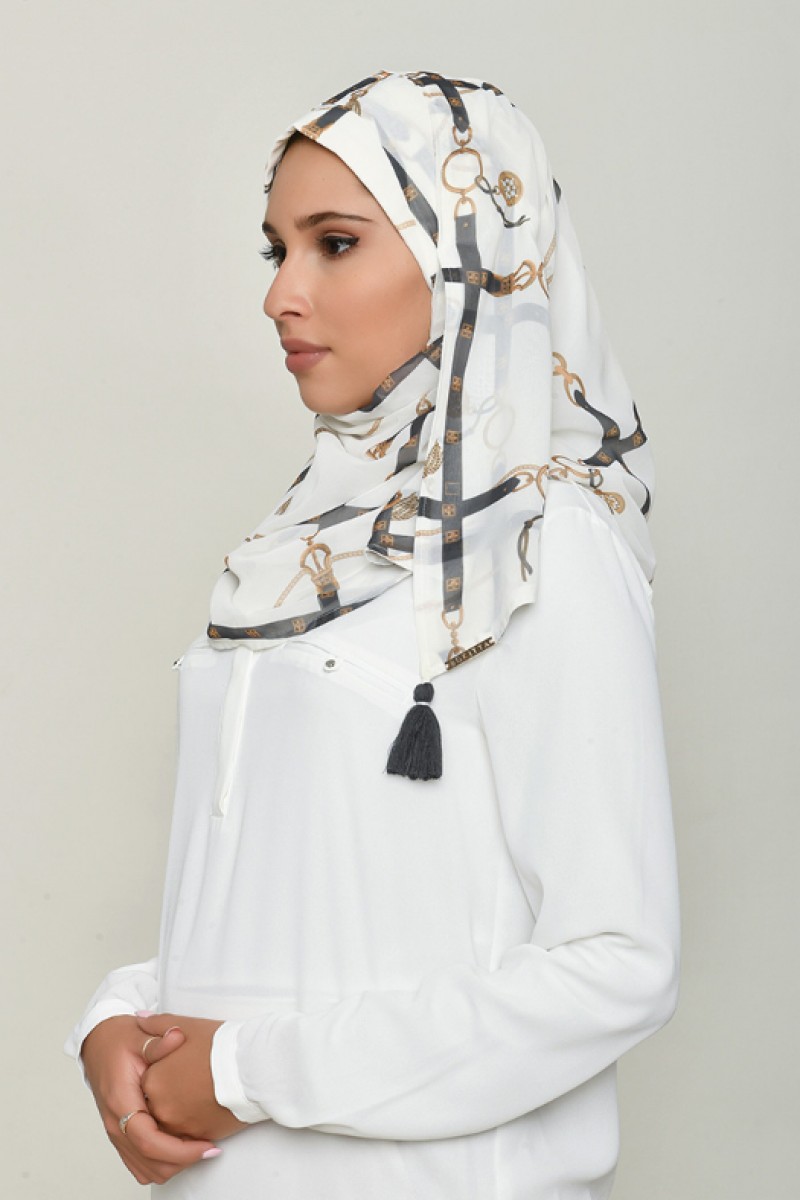Buckle Cream - Printed Georgette - Mini & Cap Shawl