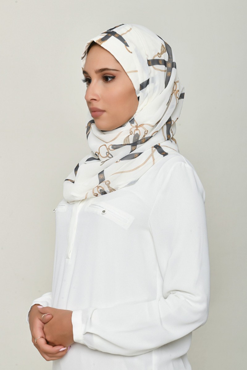 Buckle Cream - Printed Georgette - Mini & Cap Shawl