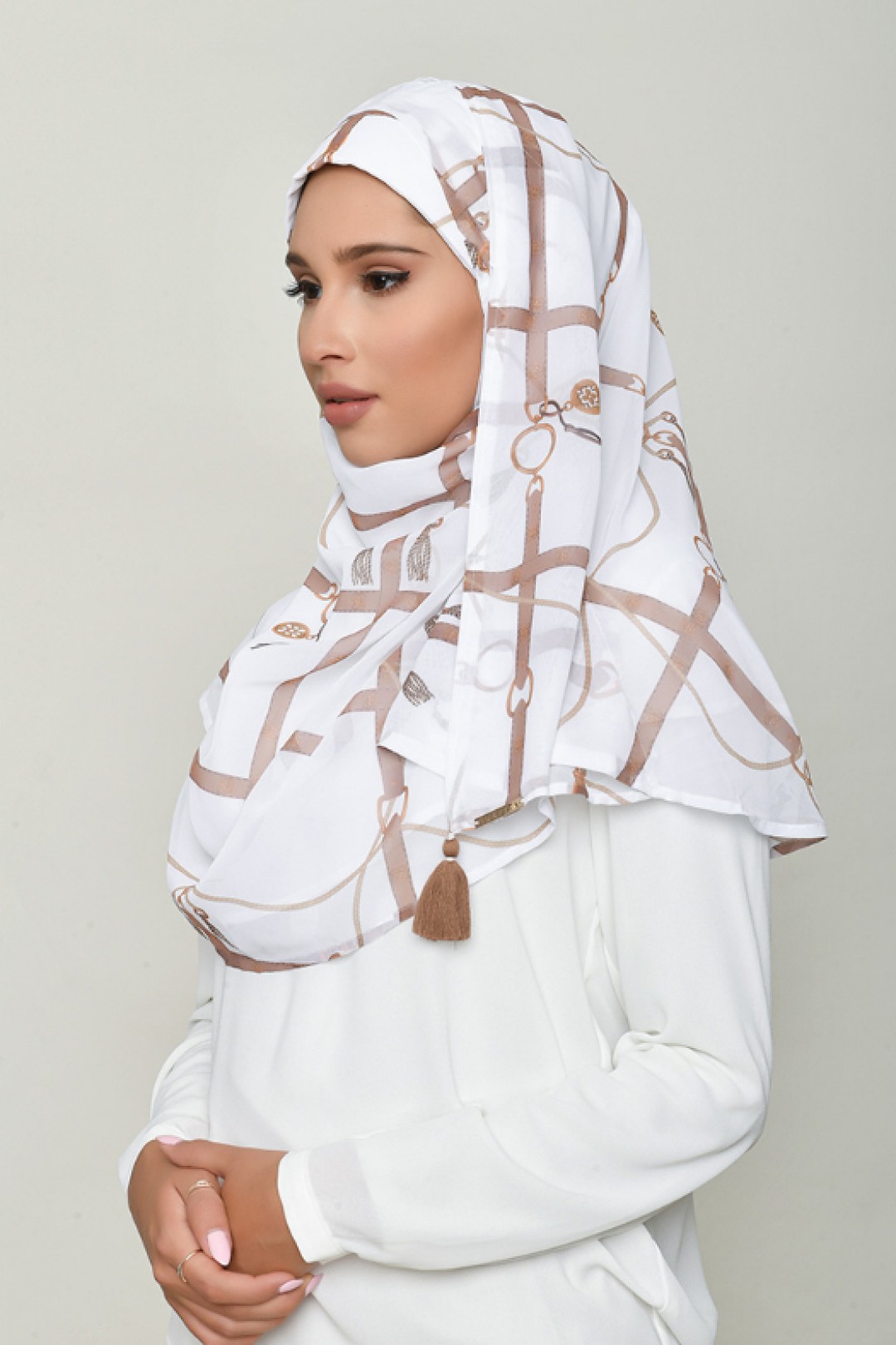 Buckle White - Printed Georgette
