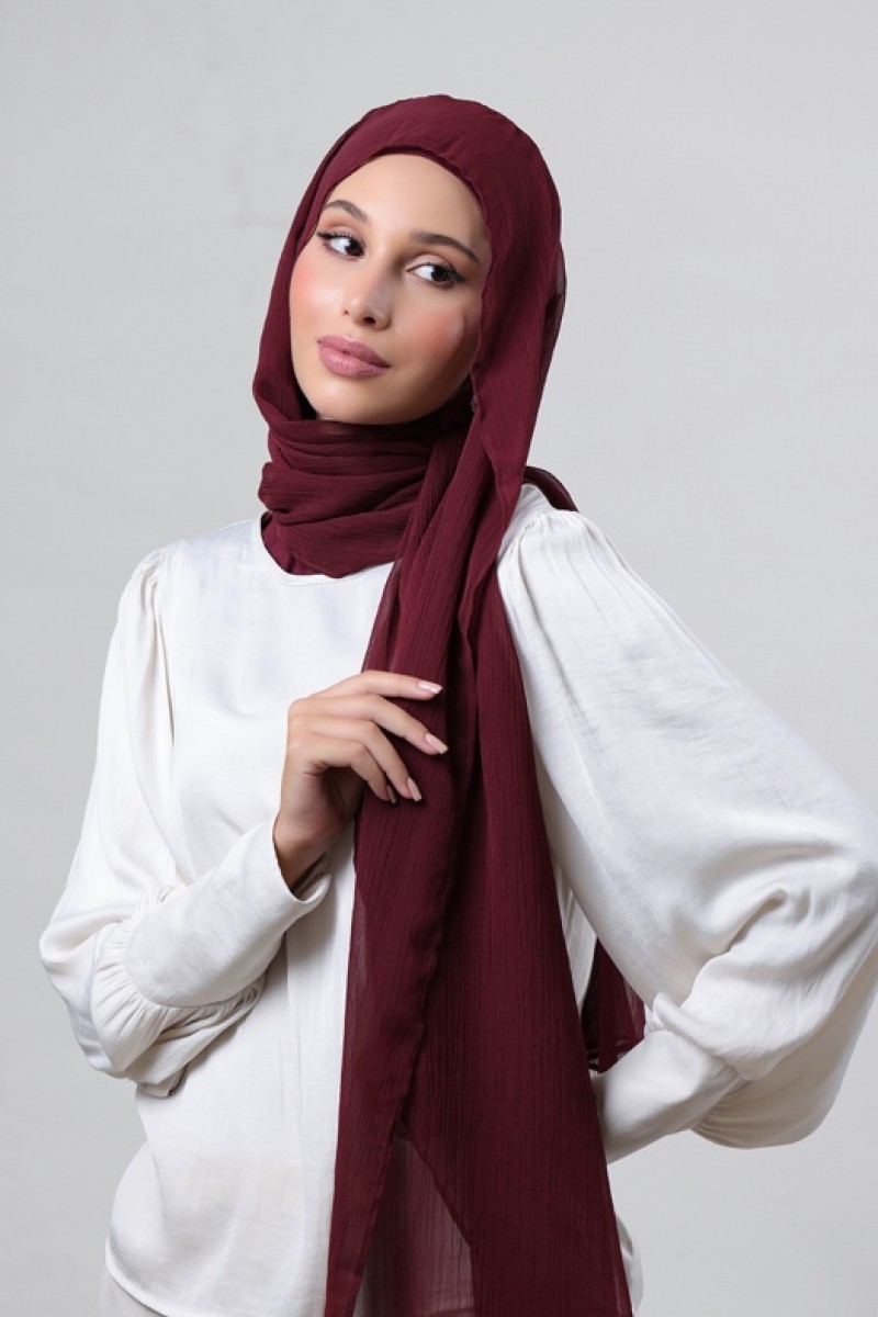 Burgundy - Plain Crinkled Chiffon