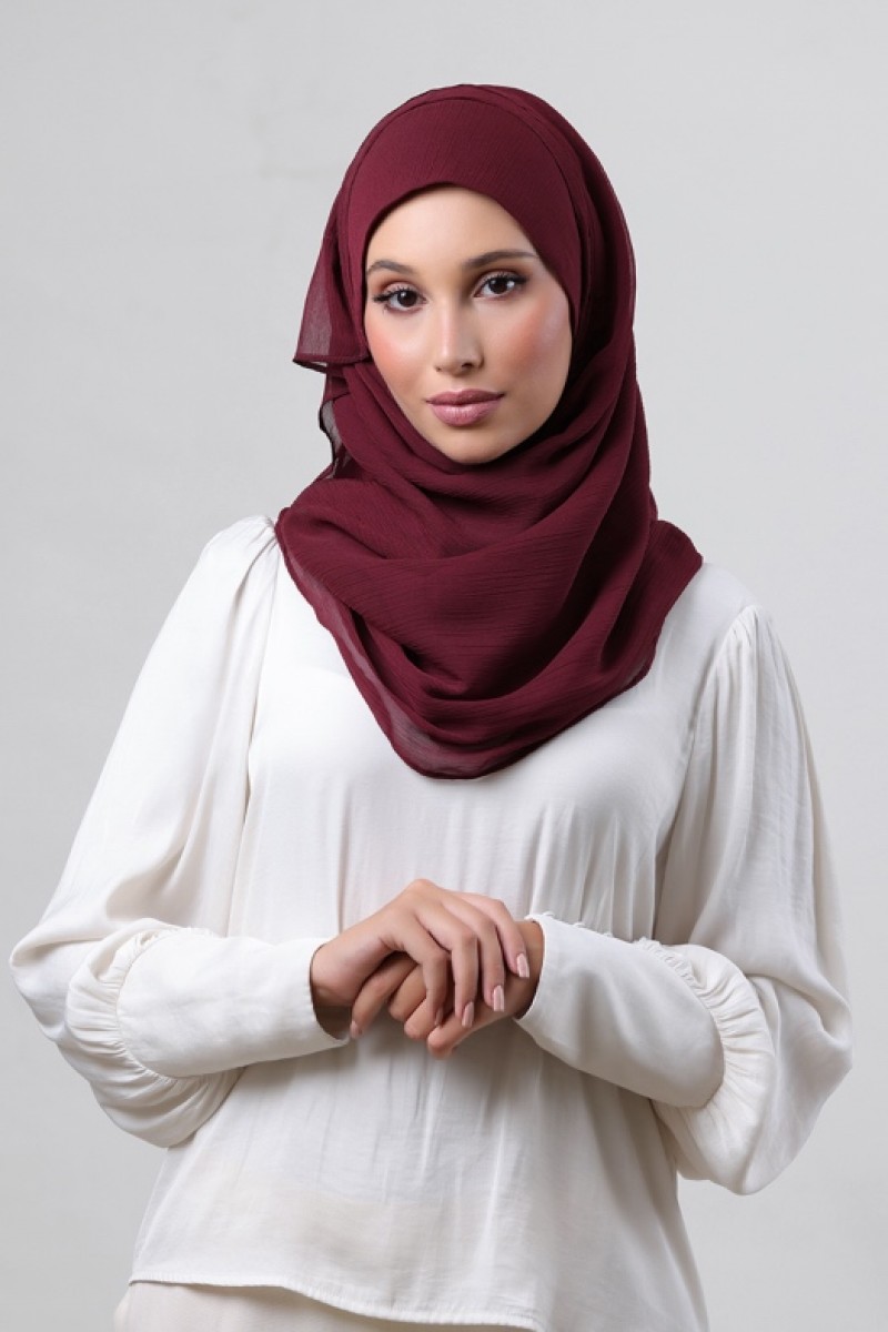 Burgundy - Plain Crinkled Chiffon