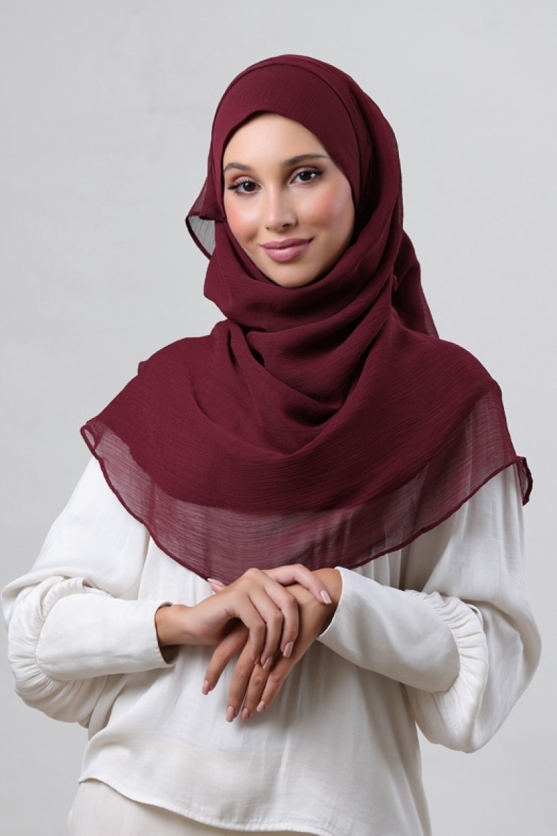 Burgundy - Plain Crinkled Chiffon
