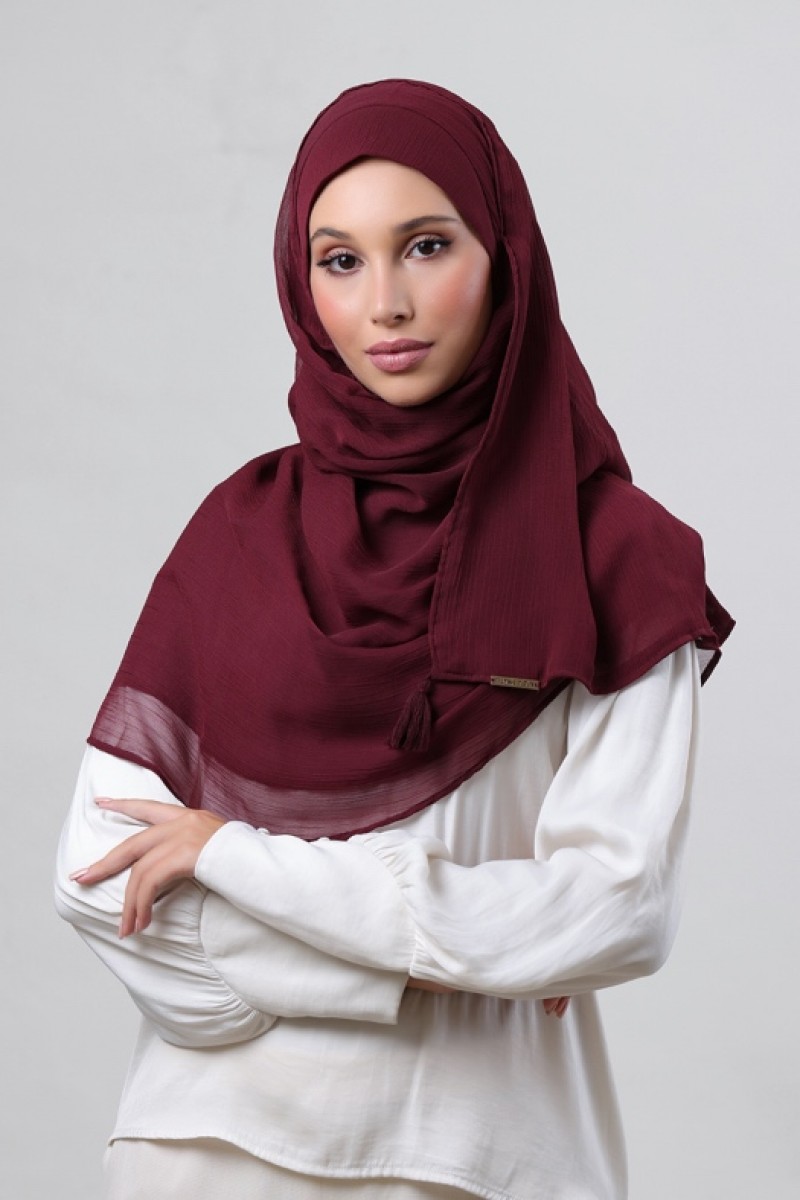 Burgundy - Plain Crinkled Chiffon