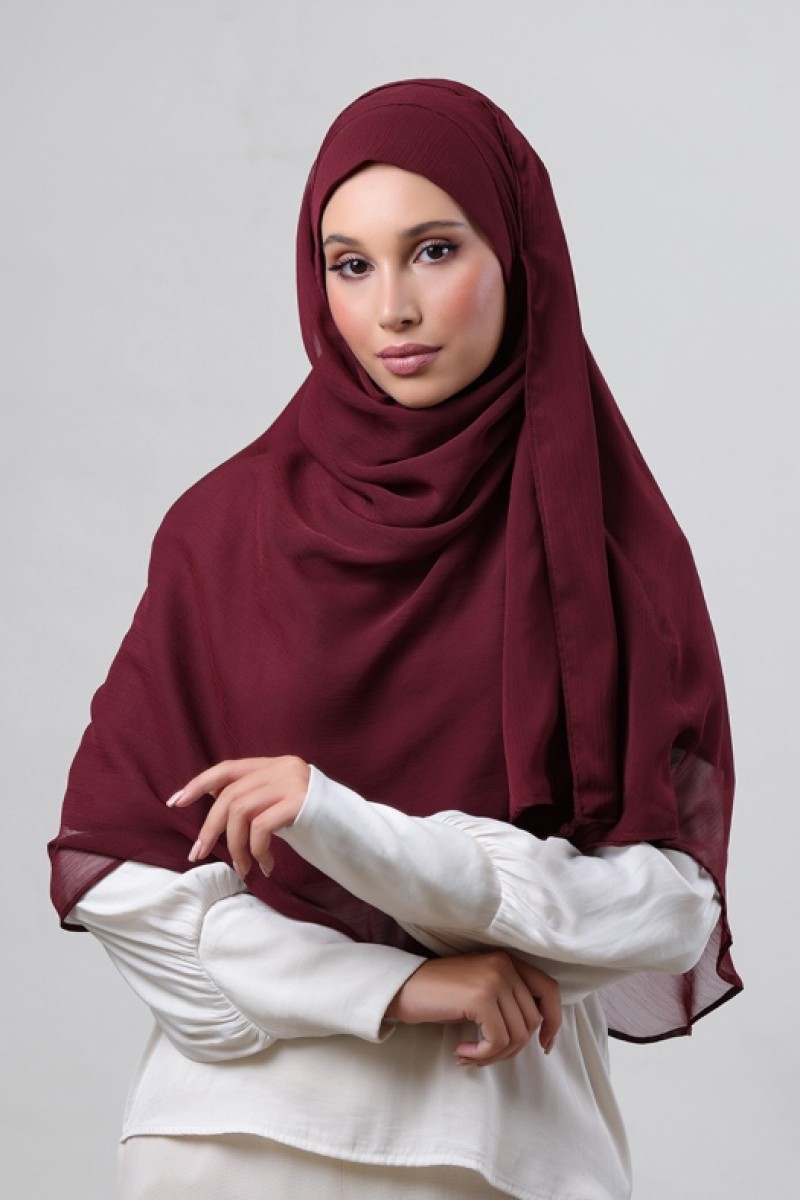 Burgundy - Plain Crinkled Chiffon