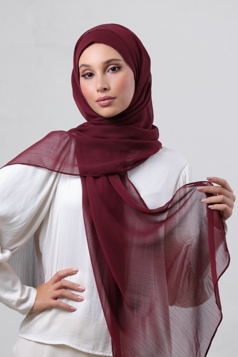 Burgundy - Plain Crinkled Chiffon