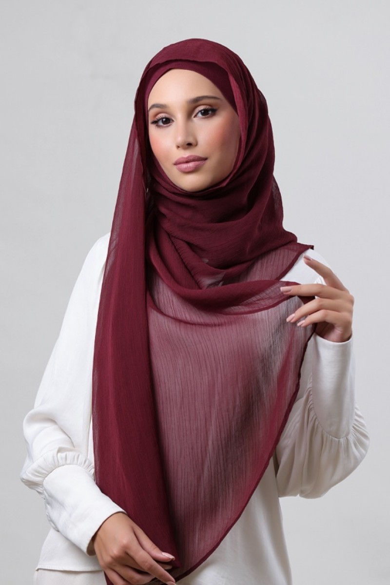 Burgundy - Plain Crinkled Chiffon