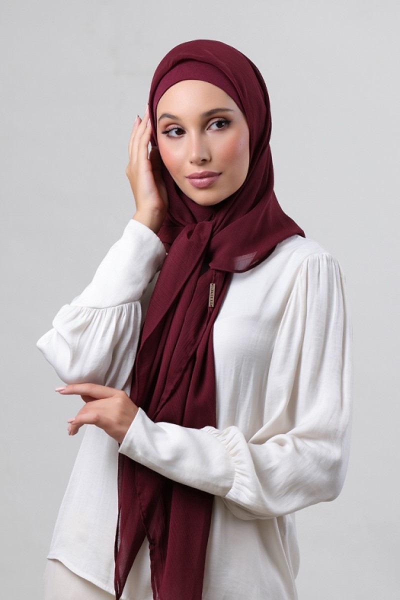 Burgundy - Plain Crinkled Chiffon
