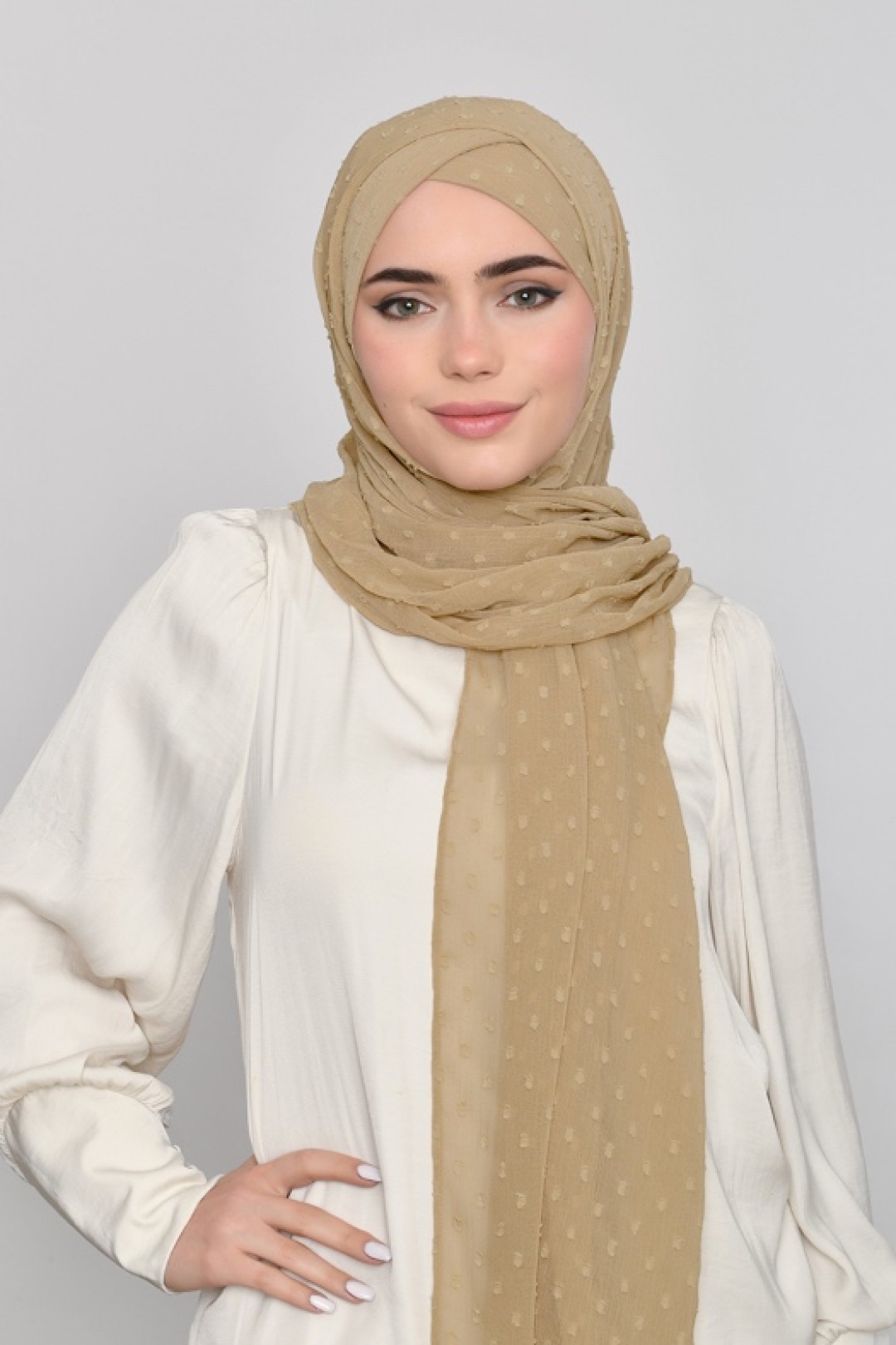 Camel - Plain Mosaic Butti Chiffon