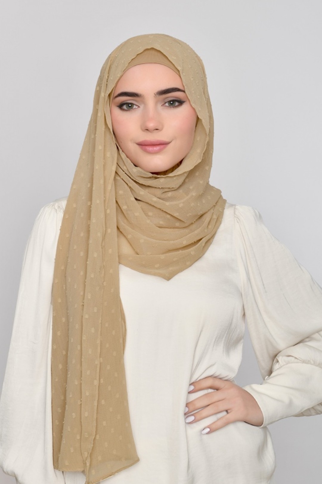 Camel - Plain Mosaic Butti Chiffon