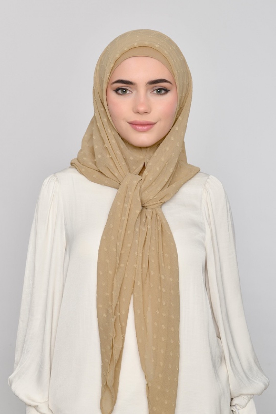 Camel - Plain Mosaic Butti Chiffon