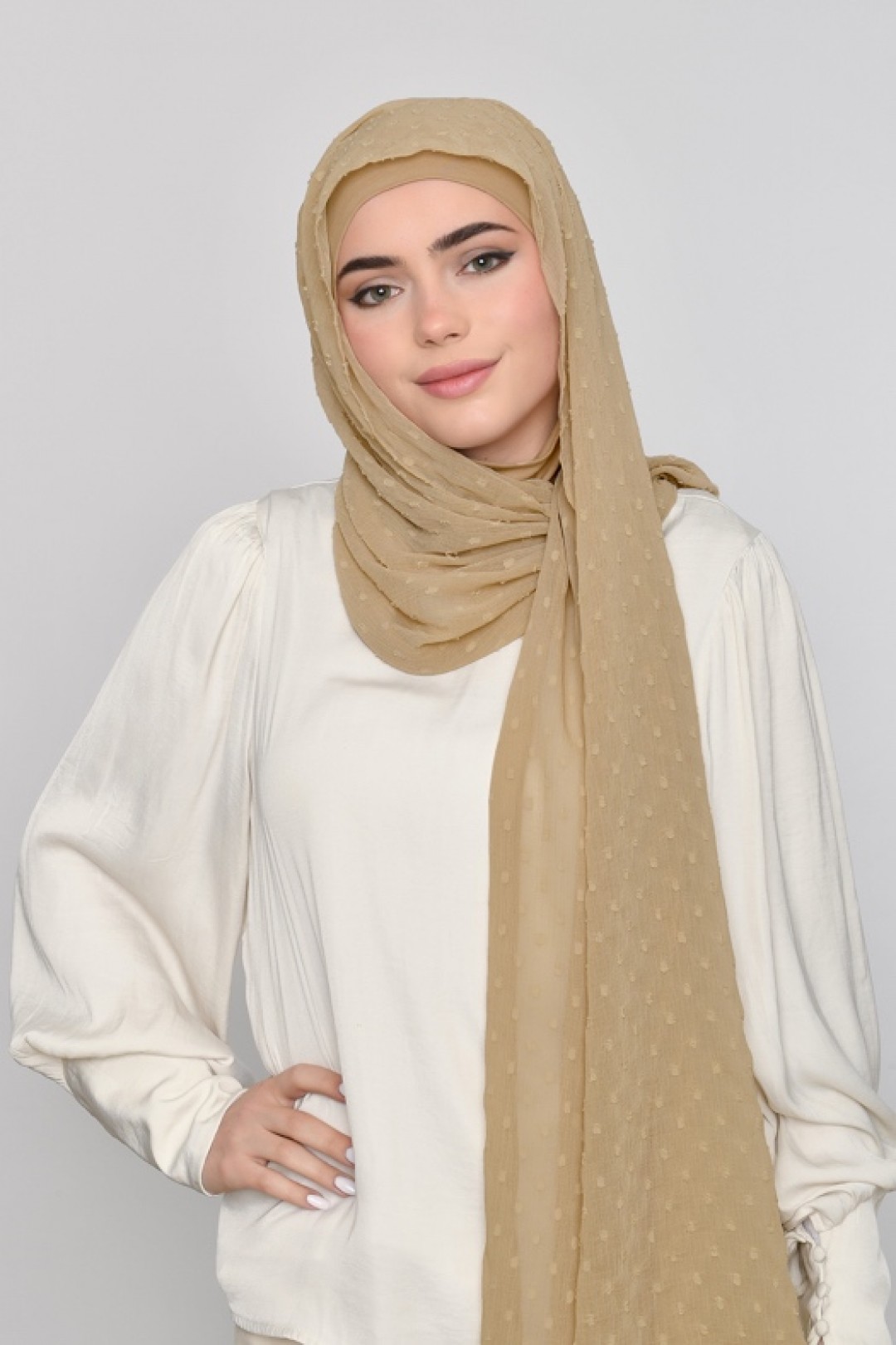 Camel - Plain Mosaic Butti Chiffon