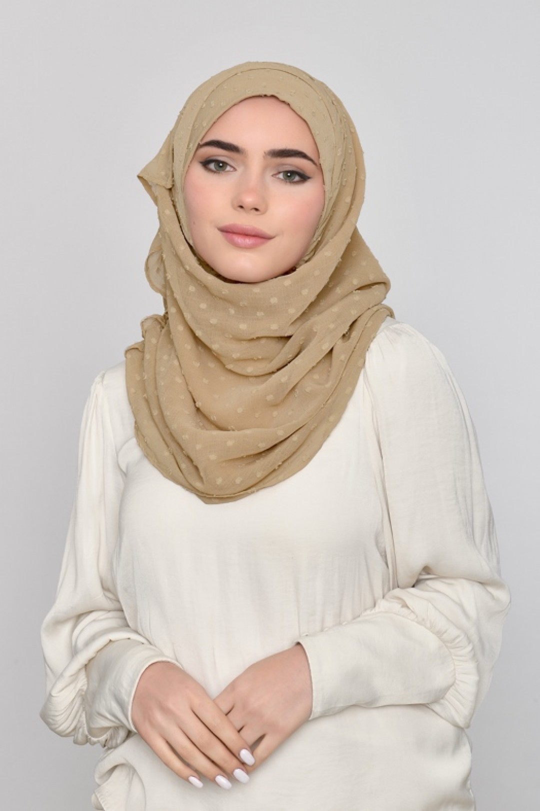 Camel - Plain Mosaic Butti Chiffon