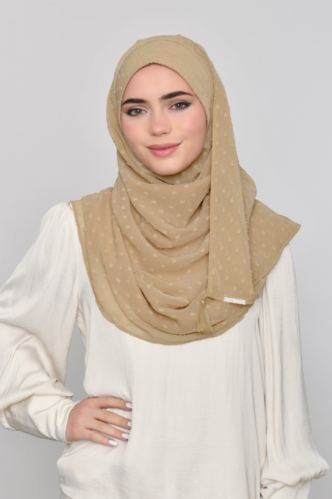 Camel - Plain Mosaic Butti Chiffon