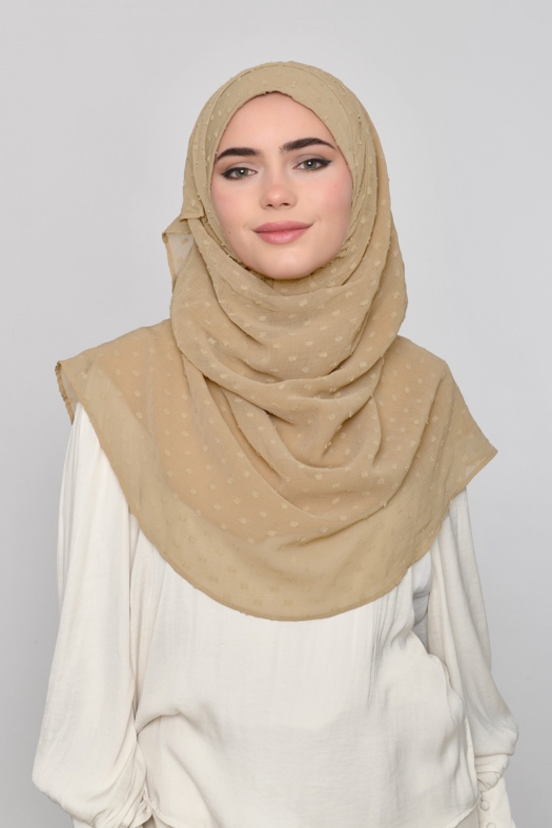 Camel - Plain Mosaic Butti Chiffon