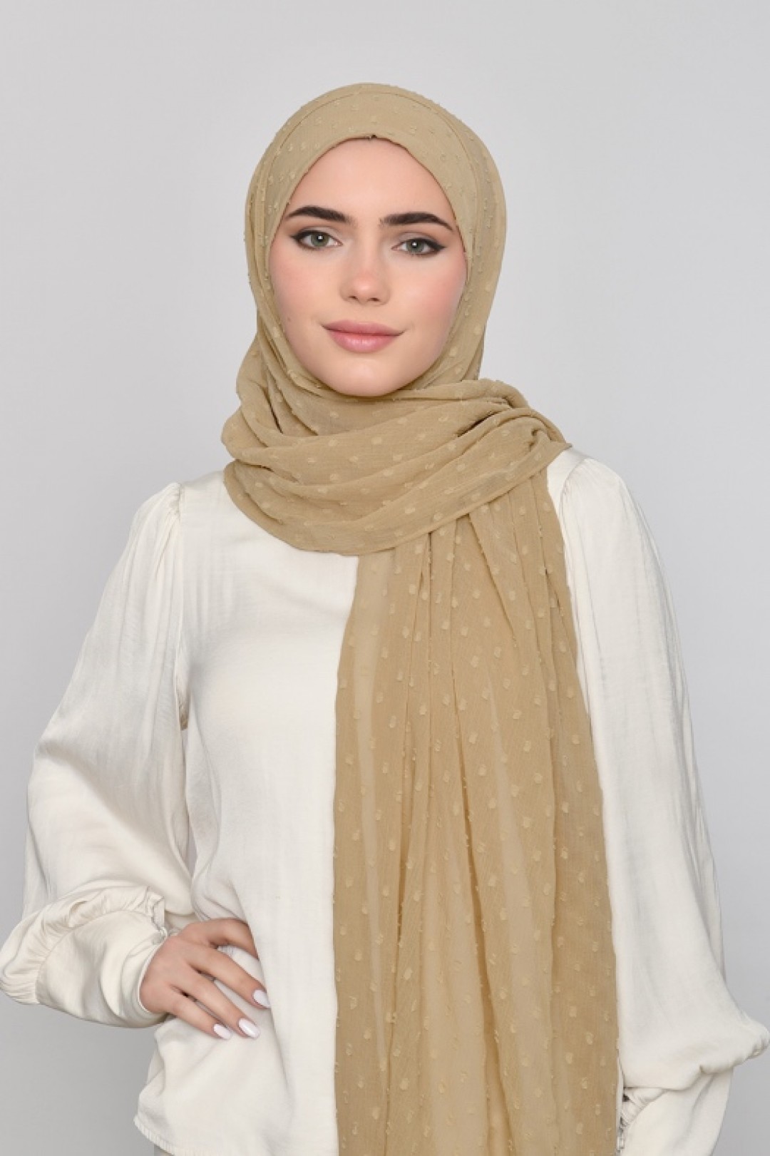 Camel - Plain Mosaic Butti Chiffon
